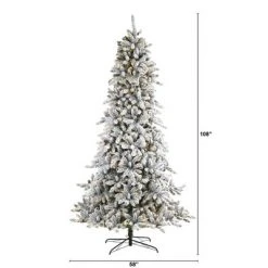 9ft Nearly Natural Pre-Lit LED Flocked Full Livingston Fir with Pinecones Artificial Christmas Tree Clear Lights