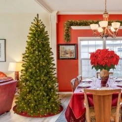 National Tree Company Pre-Lit 'Feel Real' Artificial Slim Downswept Christmas Tree, Green, Douglas Fir, Dual Color LED Lights, PowerConnect 7 feet