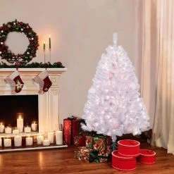 Puleo 4.5ft Pre-lit Artificial Christmas Tree White Newcastle Fir