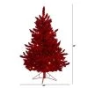 4ft Nearly Natural Pre-Lit Red Flocked Fraser Fir Artificial Christmas Tree Red Lights