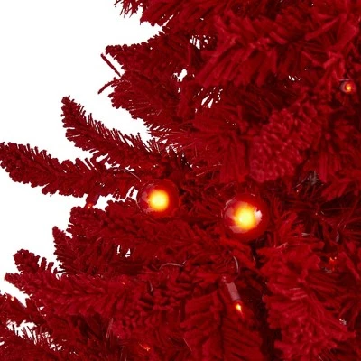 4ft Nearly Natural Pre-Lit Red Flocked Fraser Fir Artificial Christmas Tree Red Lights 2 4ft Nearly Natural Pre-Lit Red Flocked Fraser Fir Artificial Christmas Tree Red Lights - Image 2