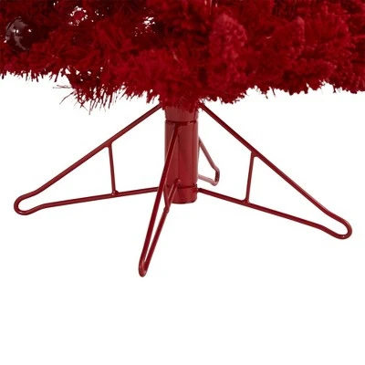 4ft Nearly Natural Pre-Lit Red Flocked Fraser Fir Artificial Christmas Tree Red Lights 3 4ft Nearly Natural Pre-Lit Red Flocked Fraser Fir Artificial Christmas Tree Red Lights - Image 3