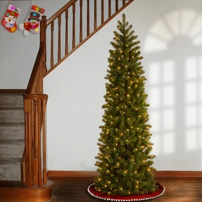 National Tree Company Pre-Lit 'Feel Real' Artificial Slim Downswept Christmas Tree, Green, Douglas Fir, White Lights, Includes Stand, 6.5 feet 1 National Tree Company Pre-Lit 'Feel Real' Artificial Slim Downswept Christmas Tree, Green, Douglas Fir, White Lights, Includes Stand, 6.5 feet
