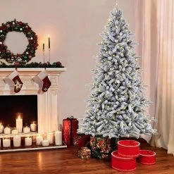 6.5ft Pre-Lit Flocked Bradford Fir Artificial Christmas Tree - Puleo