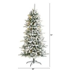 6ft Nearly Natural Pre-Lit LED Flocked Livingston Fir with Pinecones Artificial Christmas Tree Clear Lights