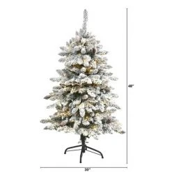 4ft Nearly Natural Pre-Lit LED Flocked Livingston Fir Artificial Christmas Tree Clear Lights