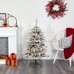 4ft Nearly Natural Pre-Lit LED Flocked Livingston Fir Artificial Christmas Tree Clear Lights -Christmas Trees Sales Store unnamed file 1096