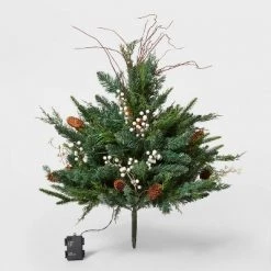 36" Pre-Lit Battery Operated LED Mixed Greenery Artificial Christmas Planter Insert Warm White Lights - Wondershop™ -Christmas Trees Sales Store unnamed file 114