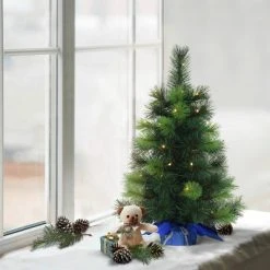 2ft Puleo Pre-Lit Tabletop Artificial Christmas Tree Blue Sac Clear Lights