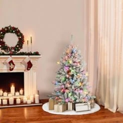 Puleo 4.5' Pre-Lit LED Flocked Bennington Fir Artificial Christmas Tree Multicolor Lights