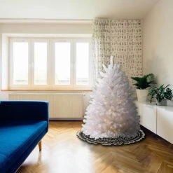 National Tree Company Pre-Lit Artificial Full Christmas Tree, White, Dunhill Fir, White Lights, Includes Stand, 4.5 Feet