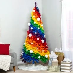 Best Choice Products 7ft Artificial Colorful Rainbow Christmas Tree, Full Fir Holiday Decor w/ 1,213 Tips, Metal Stand