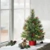 2ft Puleo Pre-Lit Tabletop Artificial Christmas Tree Red Base Clear Lights