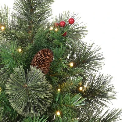 2ft Puleo Pre-Lit Tabletop Artificial Christmas Tree Red Base Clear Lights 2 2ft Puleo Pre-Lit Tabletop Artificial Christmas Tree Red Base Clear Lights - Image 2