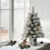 2ft Puleo Pre-Lit Flocked Tabletop Artificial Christmas Tree with Pine Cones in Metal Pot