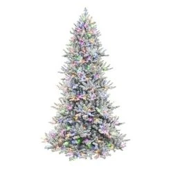 Puleo 7.5' Pre-Lit LED Flocked Downswept Full Royal Majestic Douglas Fir Artificial Christmas Tree Color Select Lights