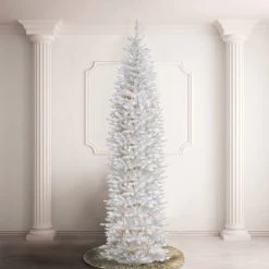 National Tree Company Artificial Pre-Lit Slim Christmas Tree, White, Kingswood Fir, White Lights, Includes Stand, 12 Feet