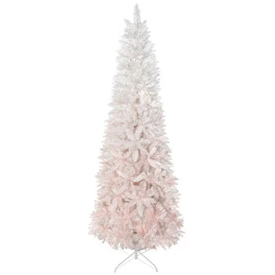 HOMCOM 7' Tall Unlit Pencil Fir Artificial Christmas Tree with Realistic Branches and Steel Base, Pink and White 3 HOMCOM 7' Tall Unlit Pencil Fir Artificial Christmas Tree with Realistic Branches and Steel Base, Pink and White - Image 3