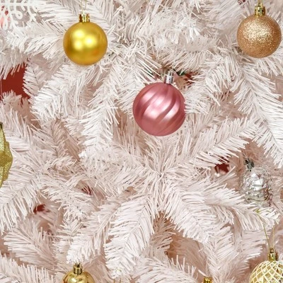 HOMCOM 7' Tall Unlit Pencil Fir Artificial Christmas Tree with Realistic Branches and Steel Base, Pink and White 4 HOMCOM 7' Tall Unlit Pencil Fir Artificial Christmas Tree with Realistic Branches and Steel Base, Pink and White - Image 4