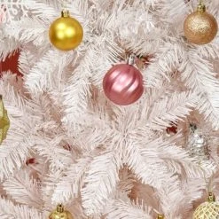 HOMCOM 6' Tall Unlit Pencil Fir Artificial Christmas Tree with Realistic Branches and Steel Base, Pink and White -Christmas Trees Sales Store unnamed file 1314