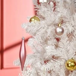 HOMCOM 6' Tall Unlit Pencil Fir Artificial Christmas Tree with Realistic Branches and Steel Base, Pink and White -Christmas Trees Sales Store unnamed file 1315
