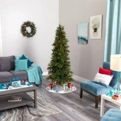 Nearly Natural 6' Pre-Lit LED Victoria Fir Artificial Christmas Tree Multifunction Multicolor Lights -Christmas Trees Sales Store unnamed file 1391