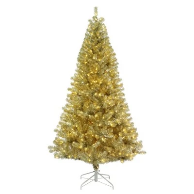 Haute Decor Haute Décor Pre-Lit LED Champagne Gold Tinsel Artificial Christmas Tree White Lights 1 Haute Decor Haute Décor Pre-Lit LED Champagne Gold Tinsel Artificial Christmas Tree White Lights