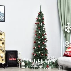 HOMCOM Unlit Slim Noble Fir Hinged Artificial Christmas Tree with Realistic Plastic Branches and 390 Tips