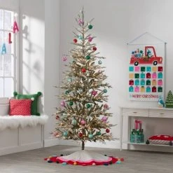 7.5' Pre-Lit LED Slim Flocked Balsam Fir Artificial Christmas Tree Warm White Lights - Wondershop™