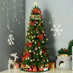 HOMCOM Unlit Slim Noble Fir Hinged Artificial Christmas Tree with Realistic Plastic Branches and 865 Tips 7' Tall