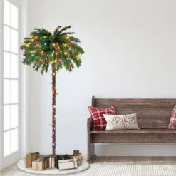 Puleo 6' Pre-Lit Artificial Palm Tree Multicolor Lights