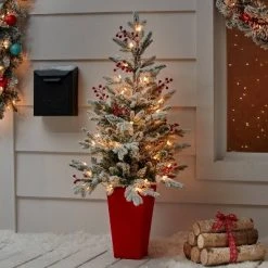 4' Pre-Lit Flocked Balsam Fir Potted Artificial Christmas Tree with Red Berries Clear Lights - Wondershop™