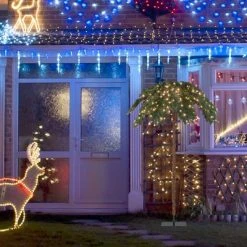 Tangkula 6 ft Led Lighted Christmas Palm Tree Pre-lit Artificial Palm Tree w/250 Led Lights & Metal Base Tropical Style Hinged Christmas Tree