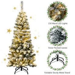Costway 4.5Ft Pre-lit Snow Flocked Artificial Pencil Christmas Pine Tree w/150 LED Light 14 Costway 4.5Ft Pre-lit Snow Flocked Artificial Pencil Christmas Pine Tree w/150 LED Light -Christmas Trees Sales Store unnamed file 1734