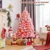 Costway 4.5ft Snow Flocked Hinged Artificial Christmas Tree w/ Metal Stand Pink