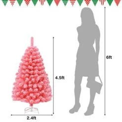 Costway 4.5ft Snow Flocked Hinged Artificial Christmas Tree w/ Metal Stand Pink -Christmas Trees Sales Store unnamed file 1742