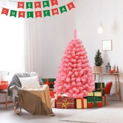Costway 4.5ft Snow Flocked Hinged Artificial Christmas Tree w/ Metal Stand Pink -Christmas Trees Sales Store unnamed file 1743