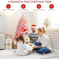 Costway 4.5ft Snow Flocked Hinged Artificial Christmas Tree w/ Metal Stand Pink -Christmas Trees Sales Store unnamed file 1744