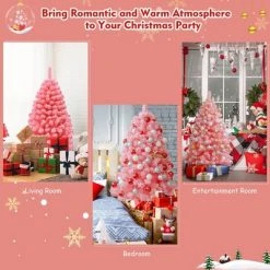 Costway 4.5ft Snow Flocked Hinged Artificial Christmas Tree w/ Metal Stand Pink -Christmas Trees Sales Store unnamed file 1745