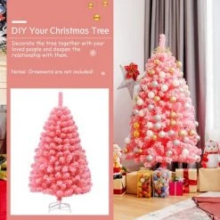 Costway 4.5ft Snow Flocked Hinged Artificial Christmas Tree w/ Metal Stand Pink -Christmas Trees Sales Store unnamed file 1746