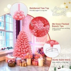 Costway 4.5ft Snow Flocked Hinged Artificial Christmas Tree w/ Metal Stand Pink -Christmas Trees Sales Store unnamed file 1747