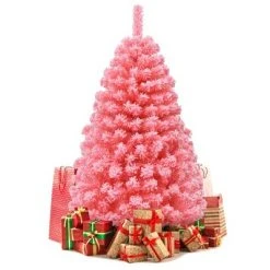 Costway 4.5ft Snow Flocked Hinged Artificial Christmas Tree w/ Metal Stand Pink -Christmas Trees Sales Store unnamed file 1748