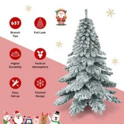 Costway 6Ft Snow Flocked Artificial Christmas Tree PVC Hinged Alaskan Pine Tree Holiday -Christmas Trees Sales Store unnamed file 1766