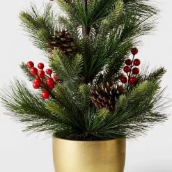 23" Unlit Table Top Pine Artificial Tree with Berries in Gold Pot - Wondershop™