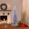 4.5ft Puleo Pre-Lit Purple Flocked Slim Artificial Christmas Tree Clear Lights