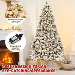 Costway Pre-lit 7.5ft Christmas Tree Flocked Xmas Snowy Tree 450 LED Lights -Christmas Trees Sales Store unnamed file 1798