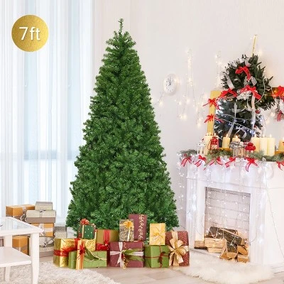 Costway 7Ft Pre-Lit Artificial Christmas Tree Hinged 500 LED Lights 1 Costway 7Ft Pre-Lit Artificial Christmas Tree Hinged 500 LED Lights