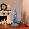 4.5ft Puleo Pre-Lit Blue Flocked Slim Artificial Christmas Tree Clear Lights