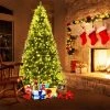 Costway 7Ft Prelit Christmas Tree, Hinged Xmas Tree with 500 Multi-Color, Warm White LED Lights, 1570 PVC Branch, 11 Lighting Modes, Metal Stand