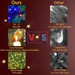 Costway 7Ft Prelit Christmas Tree, Hinged Xmas Tree with 500 Multi-Color, Warm White LED Lights, 1570 PVC Branch, 11 Lighting Modes, Metal Stand -Christmas Trees Sales Store unnamed file 1812